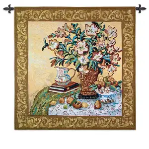 Asian Lilies Tapestry Wallhanging 53x53 Lily Floral Botanical Jacquard Woven Wall Art Asian Inspired Home Decor
