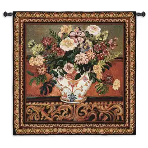 Gena Vase Tapestry Wall Hanging 44x44 Floral Vase Still Life Botanical Jacquard Woven Wall Art Home Decor