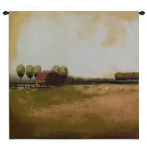 Rural Landscape Tapestry Wall Hanging 53x53 Countryside Nature Landscape Jacquard Woven Wall Art Rustic Home Decor