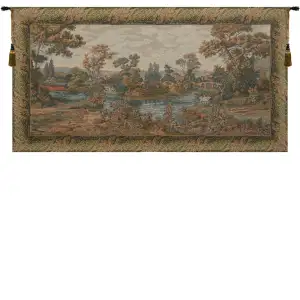 Swan In The Lake Large With Border Italian Tapestry Wall Hanging 37 in. x 70 in. Jacquard Woven Swan Landscape Wall Art