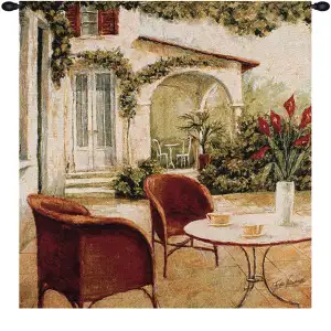South Terrace Fine Art Tapestry 35 in. x 35 in Fabrice de Villeneuve Garden Terrace Jacquard Woven Wall Hanging
