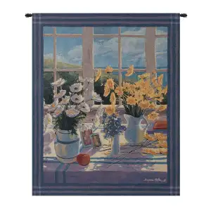Yellow Daisies Fine Art Tapestry Wall Hanging  42x35 Inch Cotton Jacquard Woven Wall Tapestry