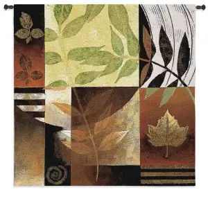 Natures Elements Tapestry Wall Hanging 53x53 Botanical Nature Abstract Jacquard Woven Wall Art Contemporary Home Decor