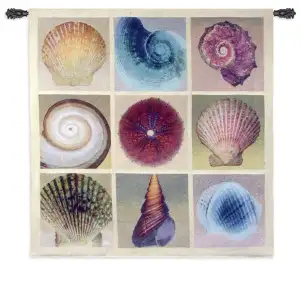Shell Collection Tapestry Wall Hanging 52x52 Coastal Seashell Nautical Jacquard Woven Wall Art Beach Home Decor
