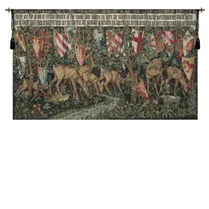 Edward Burne Jones Verdure with Reindeer Tapestry Wall Hanging 52 x 87 in Jacquard Woven Woodland Animal Wall Art - B - H 27" x W 49"( W/O BORDER)
