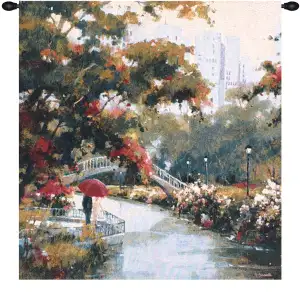View From The Park Fine Art Tapestry 35x35 Marilyn Simandle Garden Landscape Jacquard Woven Wall Hanging Elegant Home Decor