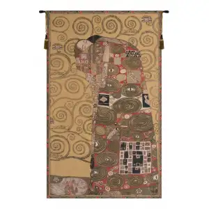 Gustav Klimt Accomplissement Vintage Tapestry Wall Hanging 29 x 18 in Art Nouveau Romantic Couple Jacquard Woven Wall Art - C - H 29" x W 18"