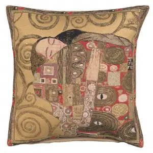 Gustav Klimt The Accomplissement Gold Tapestry Pillow Cover 18x18 Inch Cotton Jacquard Woven Cushion Cover