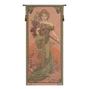Alphonse Mucha Spring Tapestry Wall Hanging 60 x 26 in Art Nouveau Seasonal Woman Floral Jacquard Woven Wall Art