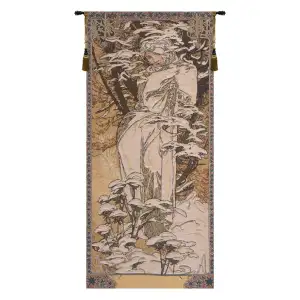 Alphonse Mucha Mucha Winter Tapestry Wall Hanging 58 x 27 in Art Nouveau Seasonal Woman Jacquard Woven Wall Art