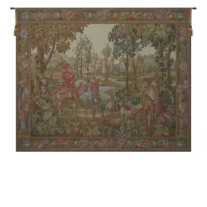 Retour de Chase French Tapestry 35x53 Hunting Scene Hunters Horses Hounds Jacquard Woven Wall Hanging Traditional French Decor