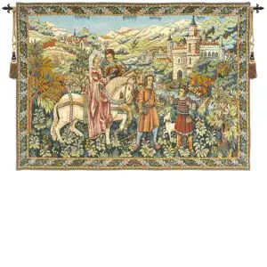 Duc de Berry French Tapestry 36x60 Medieval Duke Historical Court Scene Jacquard Woven Wall Hanging Castle Home Decor