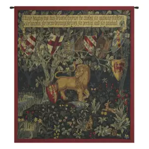 Heraldic Lion French Tapestry 36x58 Medieval Lion Coat of Arms Crest Jacquard Woven Wall Hanging Castle Decor