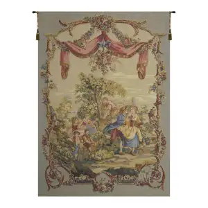 Galanterie French Tapestry 43x29 Romantic Courtly Scene Rococo Jacquard Woven Wall Hanging Traditional French Home Decor