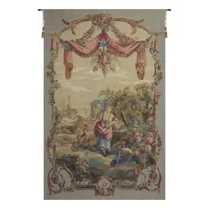 Flanerie French Tapestry 43x29 Romantic French Garden Courtly Scene Jacquard Woven Wall Hanging Traditional Home Decor