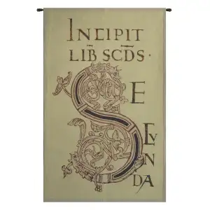 Incipit French Tapestry 42x26 Medieval Manuscript Historical Scene Jacquard Woven Wall Hanging European Castle Home Decor