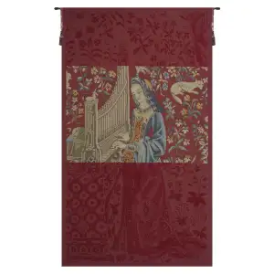 Lady with the Organ French Tapestry 50x27 Medieval Lady Music Courtly Scene Jacquard Woven Wall Hanging Castle Home Decor