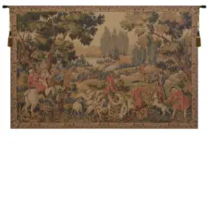 Chasse D'Oudry French Tapestry 36x54 Hunting Scene Hunters Horses Hounds Forest Jacquard Woven Wall Hanging French Country Decor