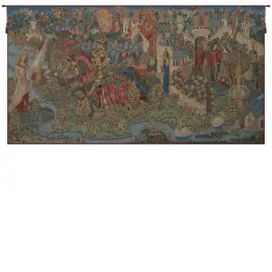 Legend of King Arthur French Tapestry 50x94 Medieval Knights Camelot Jacquard Woven Wall Hanging Castle Decor