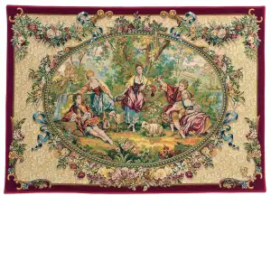 Rendezvous Galant French Tapestry 50x78 Romantic Courtly Scene Jacquard Woven Wall Hanging Traditional European Decor