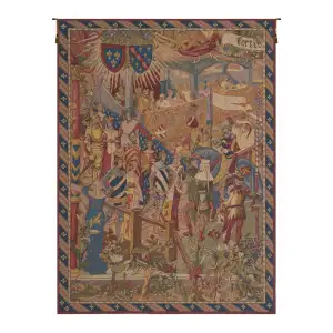 La Cour French Tapestry 36x26 Medieval Royal Court Scene Jacquard Woven Wall Hanging European Castle Decor