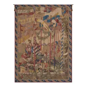 La Joute French Tapestry 36x26 Medieval Jousting Knights Jacquard Woven Wall Hanging Castle Home Decor
