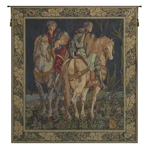 Les Chevaliers French Tapestry 34x28 Medieval Knights Jacquard Woven Wall Hanging Camelot European Castle Decor