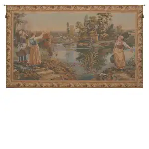 Edge of the River Au Bord de la Riviere French Tapestry 46x74 Landscape Jacquard Woven Wall Hanging