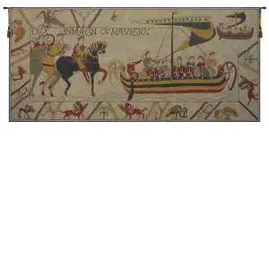 L'Embarquement French Tapestry 17x40 Historical Departure Scene Jacquard Woven Wall Hanging Traditional European Decor