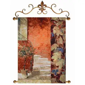 Courtyard Stairs Fine Art Tapestry Wall Hanging  44x30 Inch Cotton Jacquard Woven Wall Tapestry
