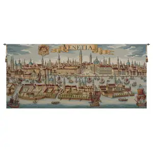 Venice Ancient Map Italian Tapestry Wall Hanging 24x54 Inch Cotton Jacquard Woven Wall Tapestry
