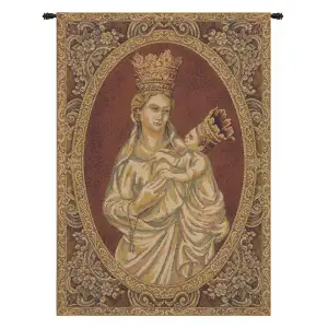 Nino Pisano Madonna from Trapani Religious Tapestry Wall Hanging 24 x 18 in Christian Jacquard Woven Art