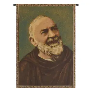 Padre Pio Italian Tapestry Wall Hanging 19x12 Inch Cotton Jacquard Woven Wall Tapestry