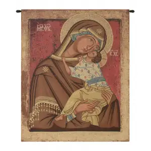 Icon Madonna Italian Tapestry Wall Hanging 22 x 16 Inch Religious Christian Jacquard Woven European Wall Decor - C - H 17" x W 12"