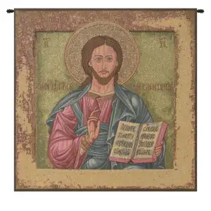 Christ Pantocrator Icon Italian Tapestry Wall Hanging 13 x 15 Inch Religious Christian Jacquard Woven Wall Art