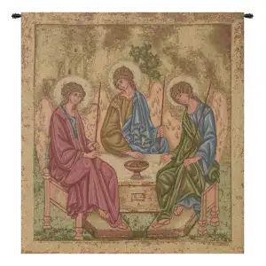 Andrei Rublev Holy Trinity Icon Religious Tapestry Wall Hanging 19 x 17 in Christian Jacquard Woven Art