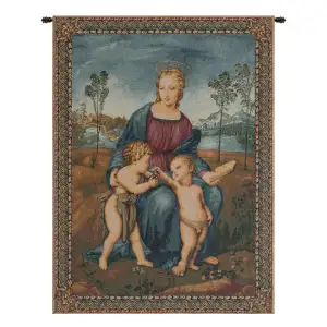 Raphael Madonna del Cardellino II Vintage Tapestry Wall Hanging 24 x 20 in Renaissance Religious Woven Art - B - H 12" x W 8"