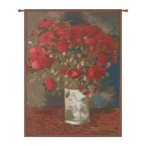 Vincent Van Gogh Poppies Vintage Tapestry Wall Hanging 25 x 18 in Floral Jacquard Woven Fine Art Decor