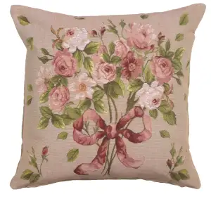 Floral Bouquet De Roses Tapestry Pillow Cover 19x19 Inch Cotton Jacquard Woven Cushion Cover