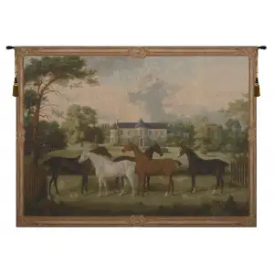 Friedrich Wilhelm Keyl Five English Horses Tapestry Wall Hanging 42 x 58 in Equestrian Jacquard Woven Decor - B - H 42" x W 58"