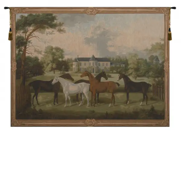 Five English Horses European Tapestry Wall hanging