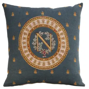 French Decorative Blue Tapestry Pillow Cover 18x18 Inch Cotton Jacquard Woven Cushion Cover