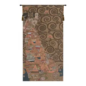 Gustav Klimt L'Attente a Gauche Vintage Tapestry Wall Hanging 38 x 18 in Art Nouveau Jacquard Woven Decor