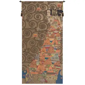 Gustav Klimt L'Attente a Droite Vintage Tapestry Wall Hanging 38 x 18 in Art Nouveau Jacquard Woven Decor