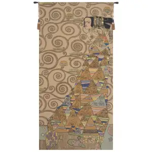 Gustav Klimt L'Attente Droite Clair Vintage Tapestry Wall Hanging 38 x 18 in Art Nouveau Jacquard Woven Decor