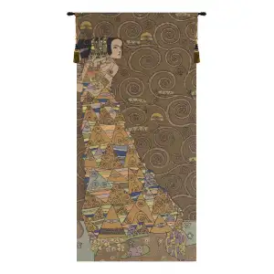 L'Attente Klimt a Gauche Fonce French Wall Tapestry 38x18 Art Nouveau Jacquard Woven Gustav Klimt Decor