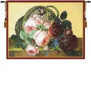 Silk Basket of Flowers Beige European Tapestry Wall hanging
