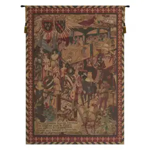 Jean-Paul Laurens Le Tournai Medieval Tapestry Wall Hanging 58 x 42 in Knights Tournament Jacquard Woven Decor