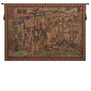 Jean-Paul Laurens Le Tournai Medieval Tapestry Wall Hanging 59 x 83 in Knights Tournament Jacquard Woven Decor