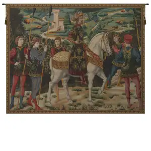 Medieval Melchior I Vintage Tapestry Wall Hanging 42 x 58 in Renaissance Religious Jacquard Woven European Decor